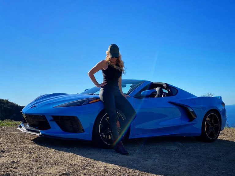 Pacey with a blue sports car on Instagram @paceyshunter